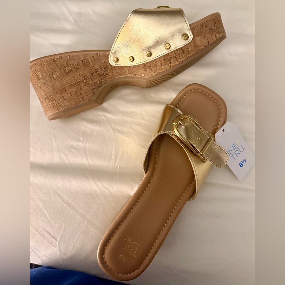 Time and Tru Buckle Cork Platform Sandals